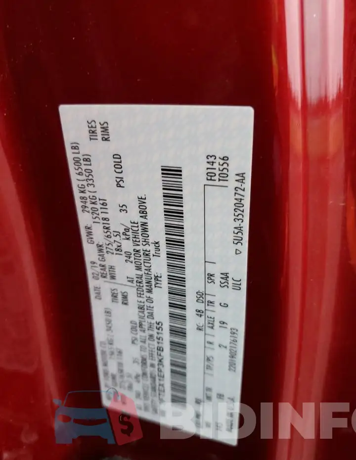 1FTEX1EP3KFB15155 Photo# 12