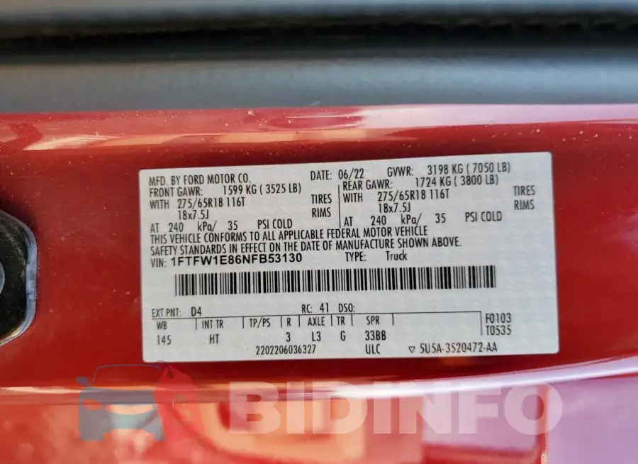 1FTFW1E86NFB53130 Photo# 12