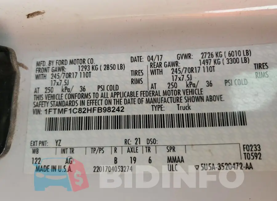 1FTMF1C82HFB98242 Photo# 12