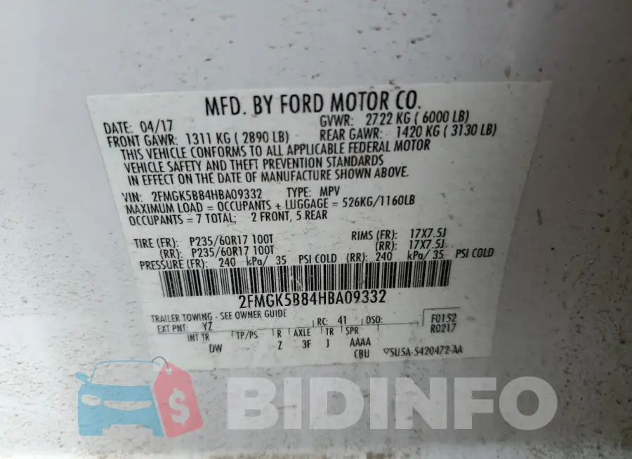 2FMGK5B84HBA09332 Photo# 13