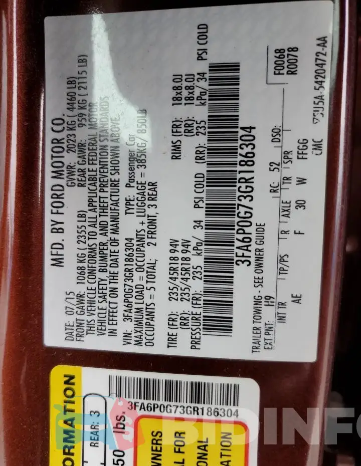 3FA6P0G73GR186304 Photo# 12