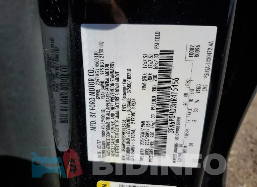 3FA6P0HD3HR415456 Photo# 12