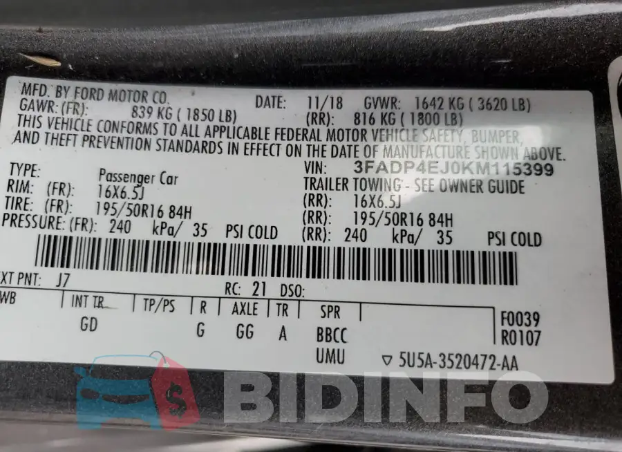 3FADP4EJ0KM115399 Photo# 13