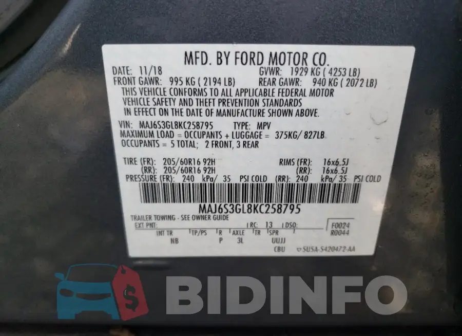 MAJ6S3GL8KC258795 Photo# 13