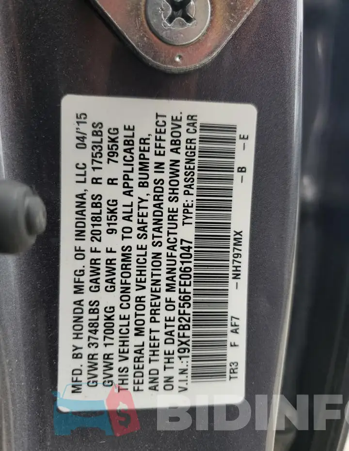 19XFB2F56FE061047 Photo# 13