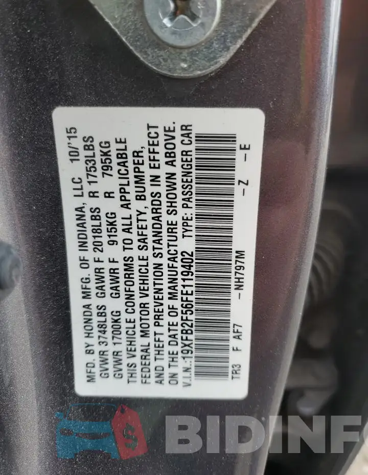 19XFB2F56FE119402 Photo# 13