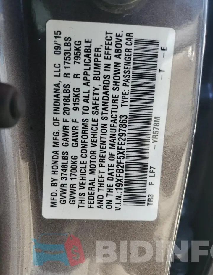 19XFB2F5XFE297863 Photo# 12