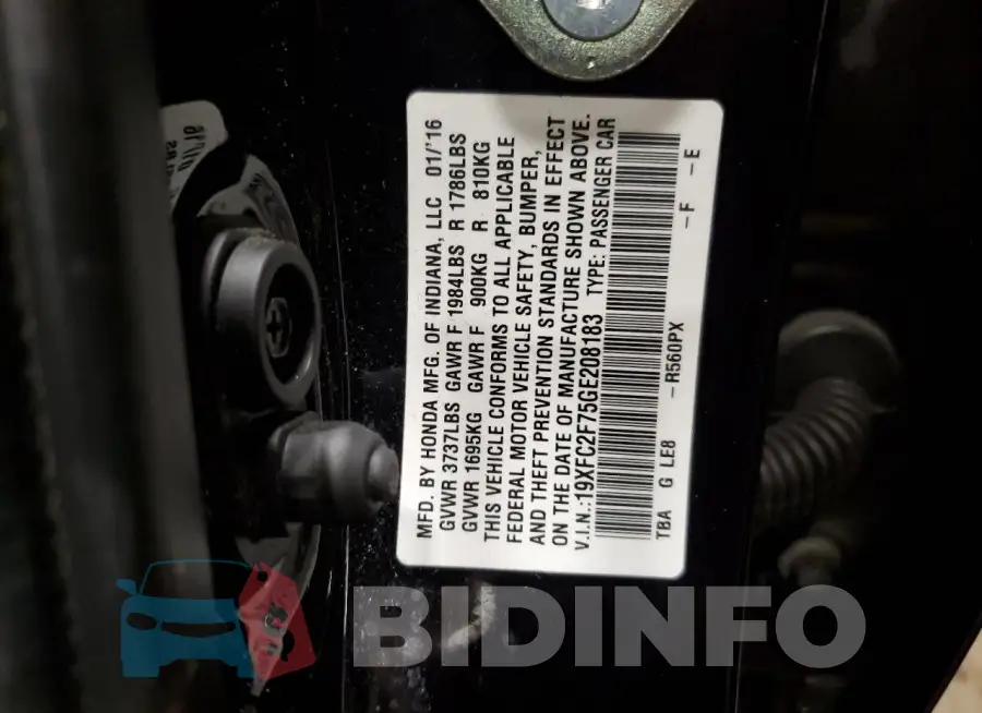 19XFC2F75GE208183 Photo# 12