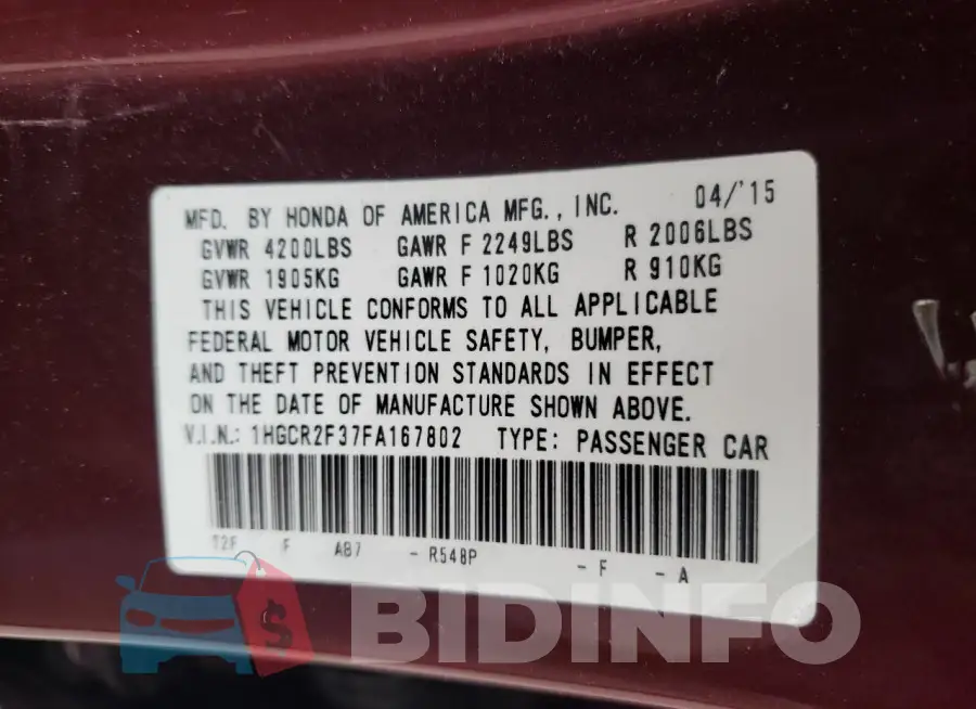 1HGCR2F37FA167802 Photo# 12