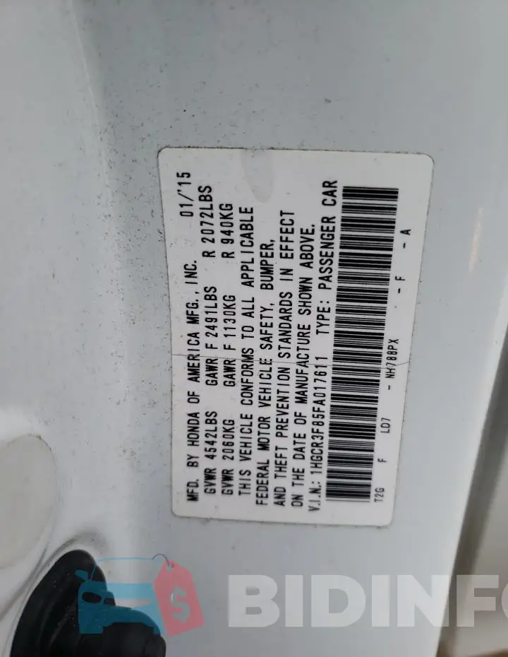 1HGCR3F85FA017611 Photo# 12