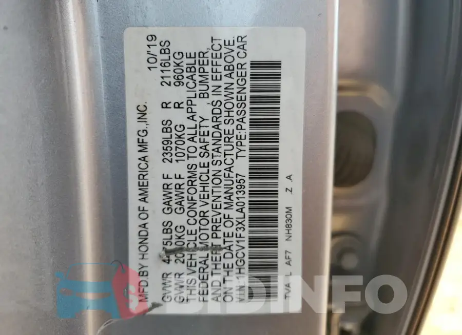 1HGCV1F3XLA013957 Photo# 13