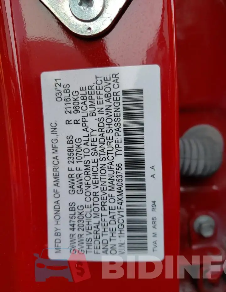 1HGCV1F4XMA053756 Photo# 13