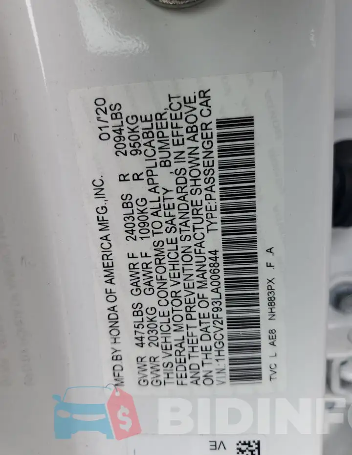 1HGCV2F93LA006844 Photo# 12