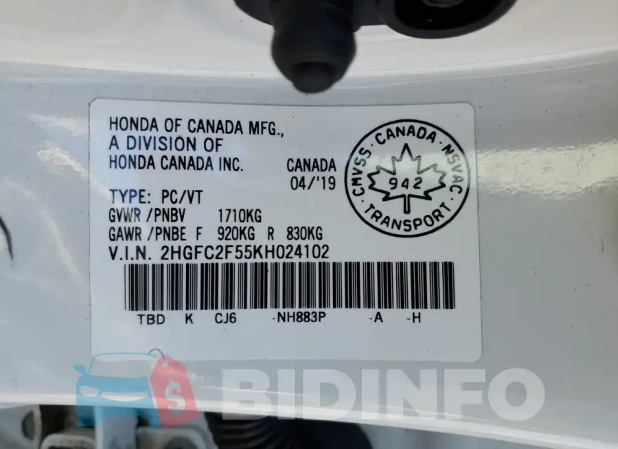 2HGFC2F55KH024102 Photo# 12
