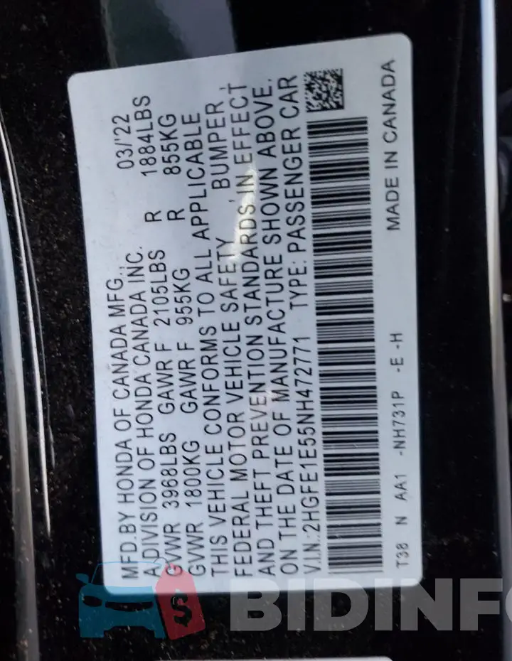 2HGFE1E55NH472771 Photo# 12