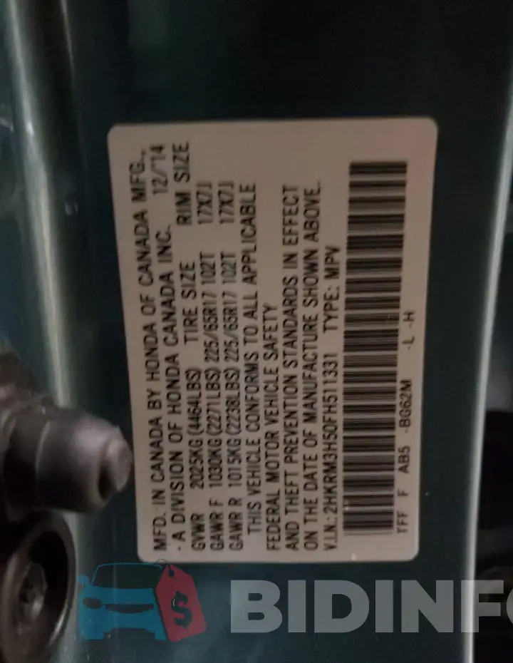 2HKRM3H50FH511331 Photo# 12