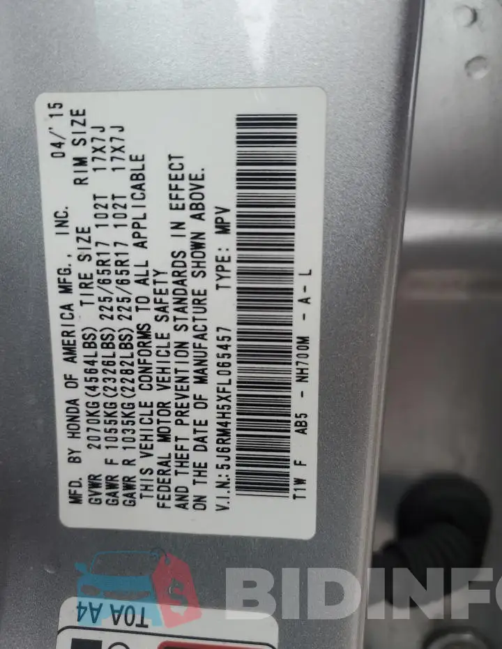 5J6RM4H5XFL065457 Photo# 14