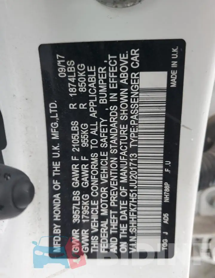 SHHFK7H51JU201713 Photo# 12