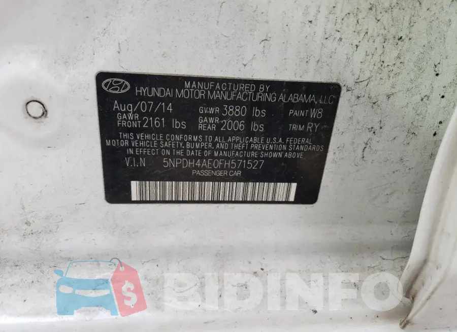 5NPDH4AE0FH571527 Photo# 12
