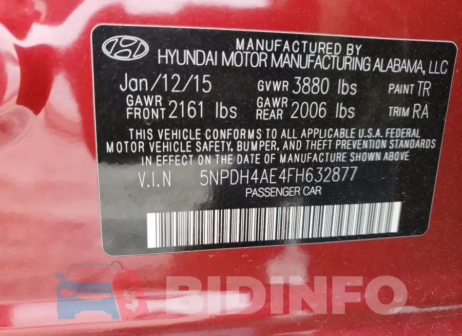 5NPDH4AE4FH632877 Photo# 12