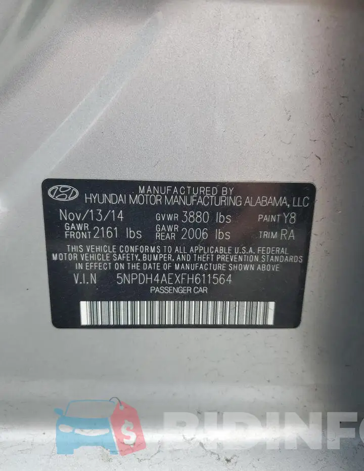 5NPDH4AEXFH611564 Photo# 12