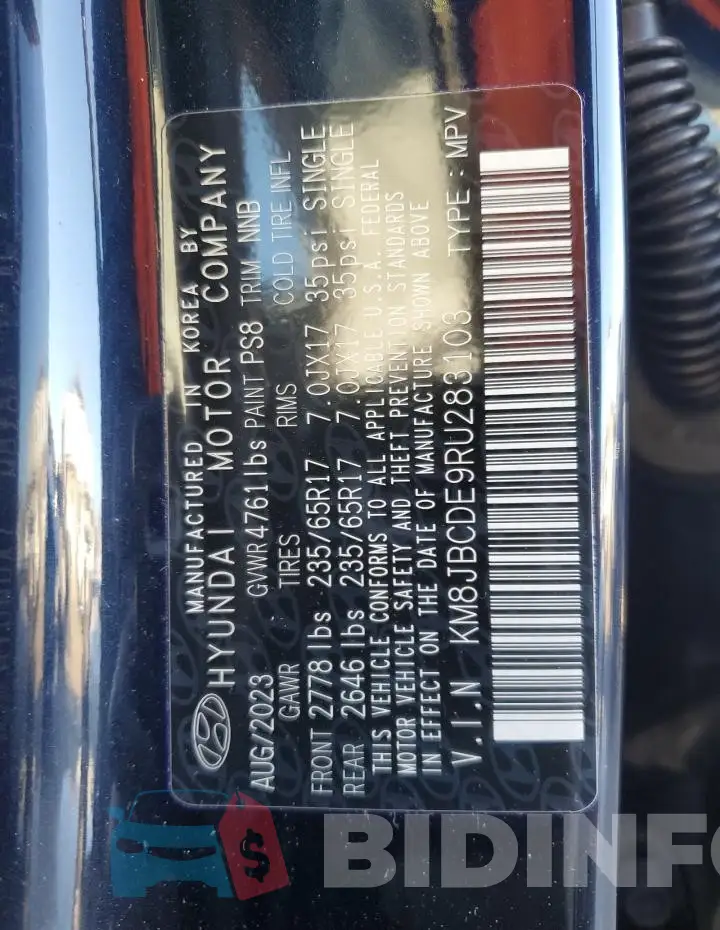 KM8JBCDE9RU283103 Photo# 14