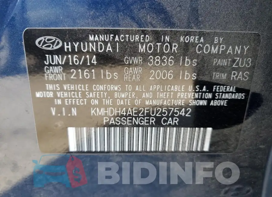 KMHDH4AE2FU257542 Photo# 12