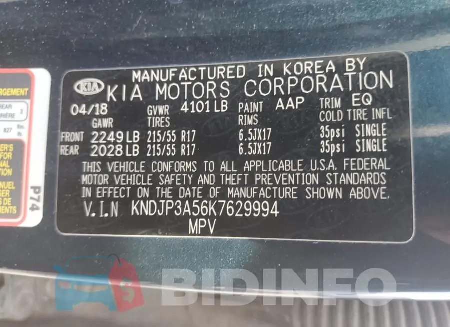 KNDJP3A56K7629994 Photo# 12