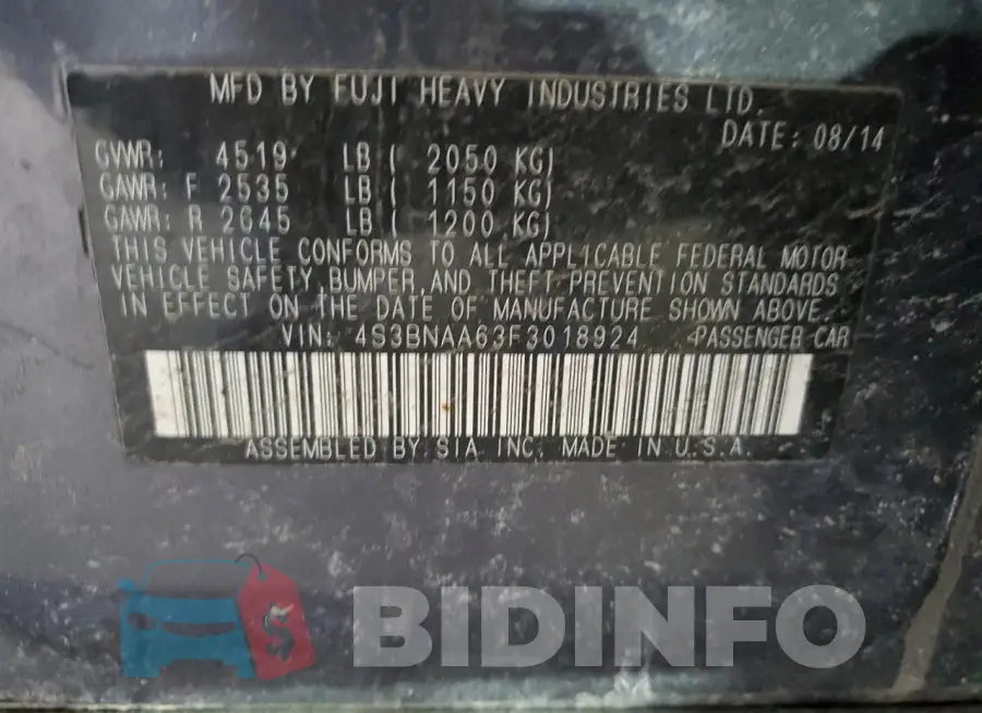 4S3BNAA63F3018924 Photo# 12