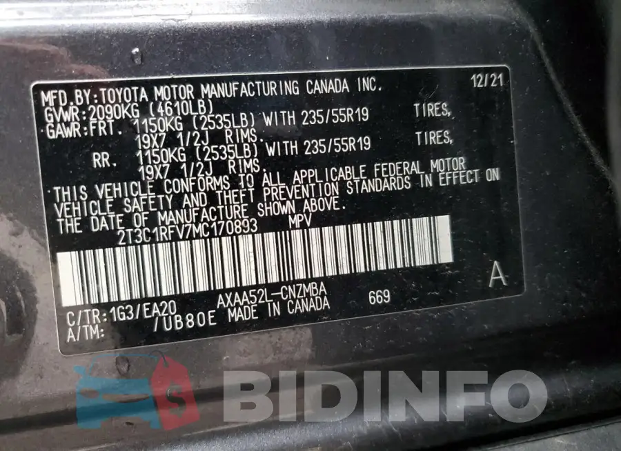 2T3C1RFV7MC170893 Photo# 12
