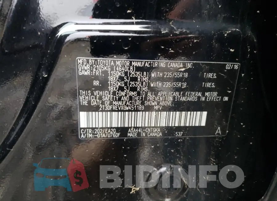 2T3DFREVXGW451189 Photo# 12