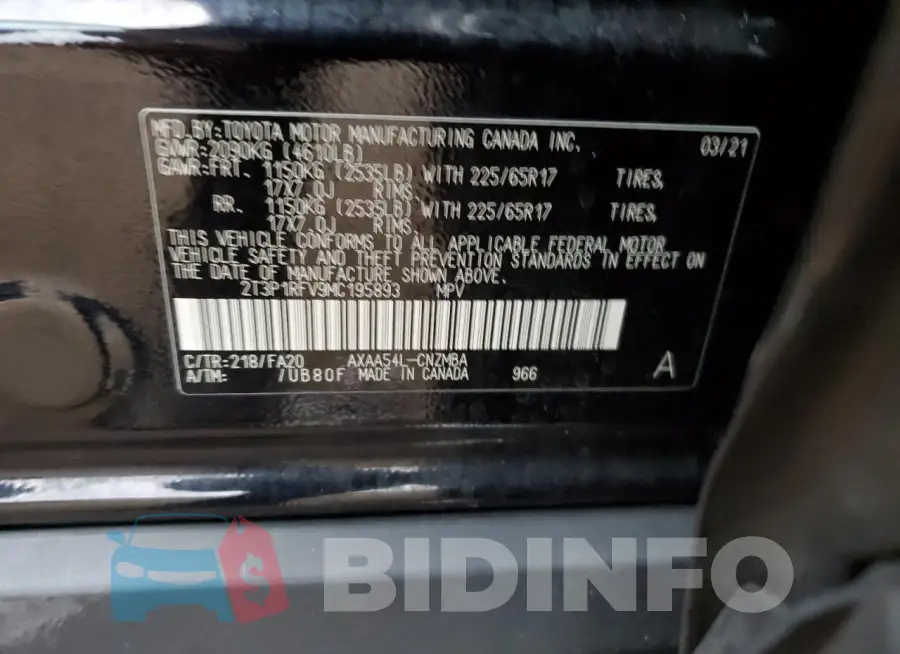 2T3P1RFV9MC195893 Photo# 12