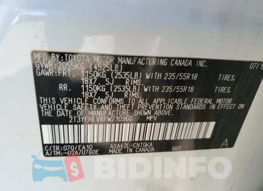 2T3YFREV8FW210960 Photo# 14