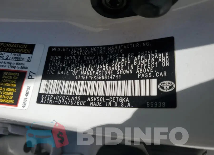 4T1BF1FK5GU614711 Photo# 13