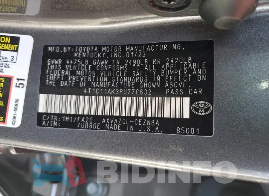 4T1C11AK3PU778632 Photo# 12