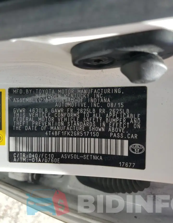 4T4BF1FK2GR517150 Photo# 12
