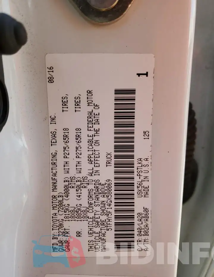 5TFHY5F14GX580069 Photo# 12