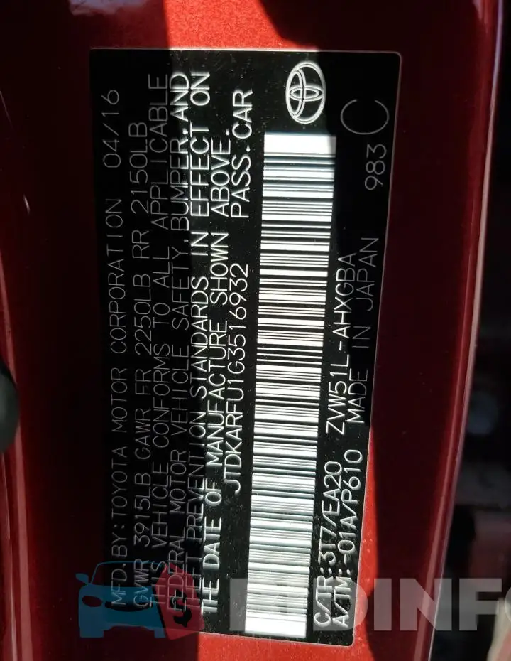 JTDKARFU1G3516932 Photo# 12