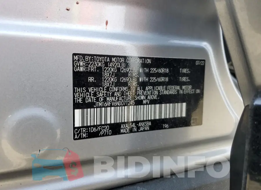 JTM16RFV6ND071245 Photo# 13