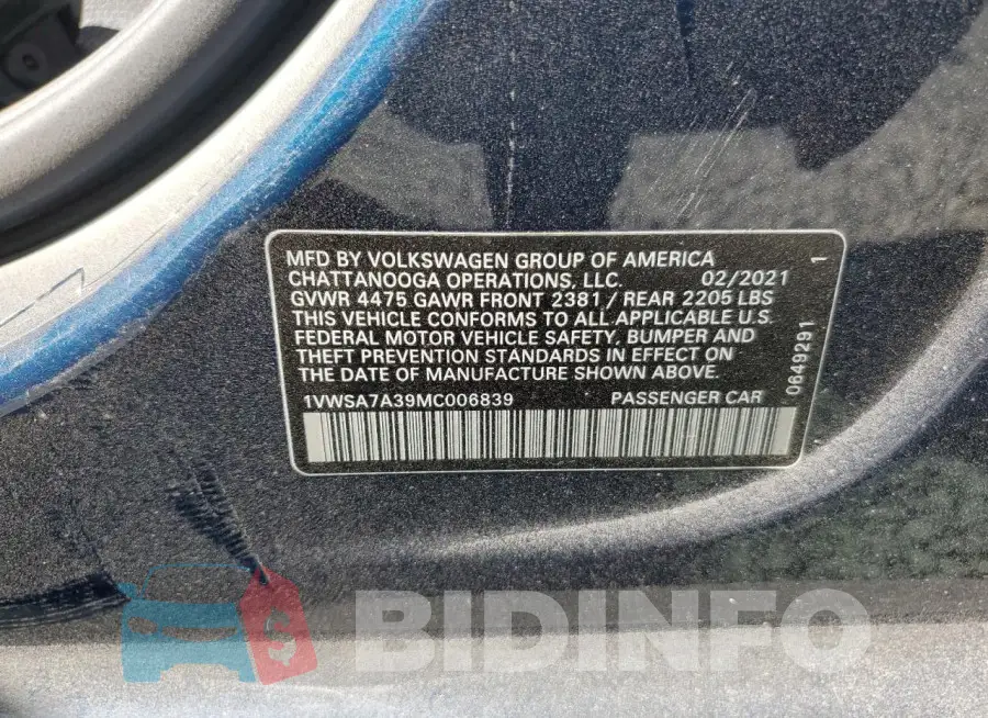 1VWSA7A39MC006839 Photo# 12