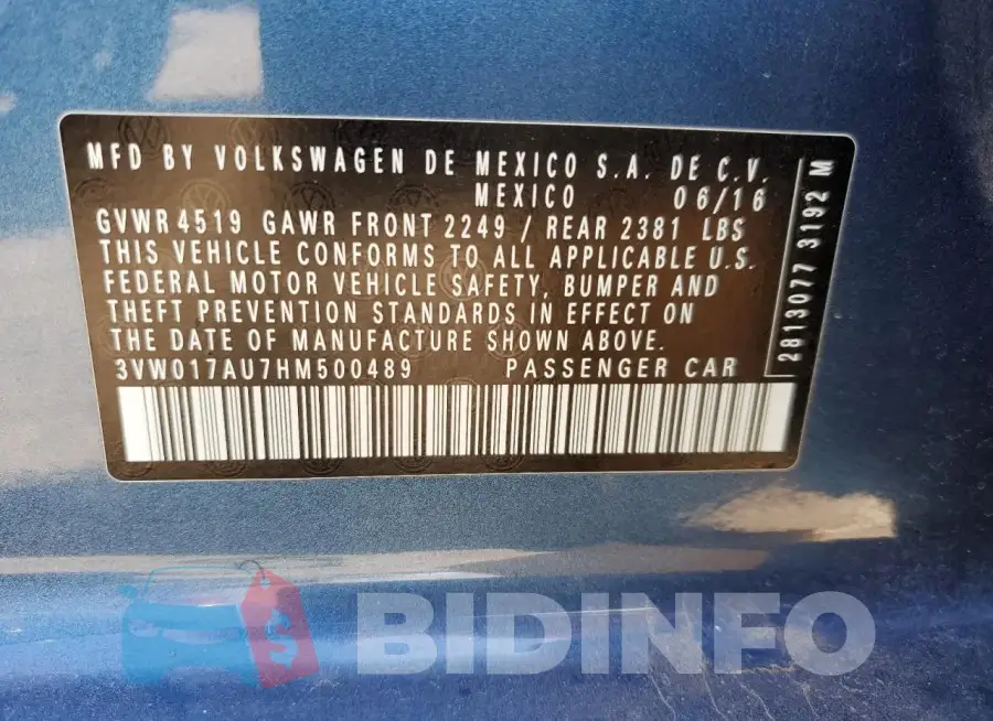 3VW017AU7HM500489 Photo# 12