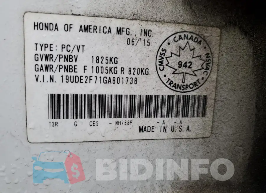 19UDE2F71GA801738 Photo# 12