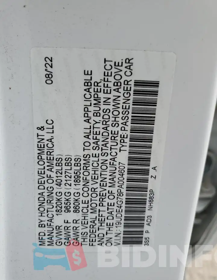 19UDE4G78PA004607 Photo# 12