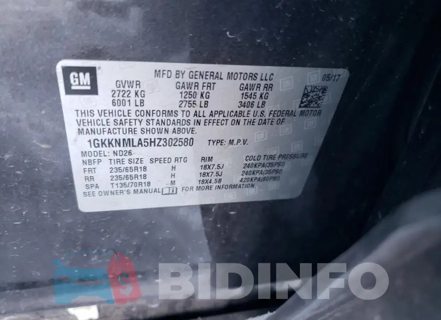1GKKNMLA5HZ302580 Photo# 12