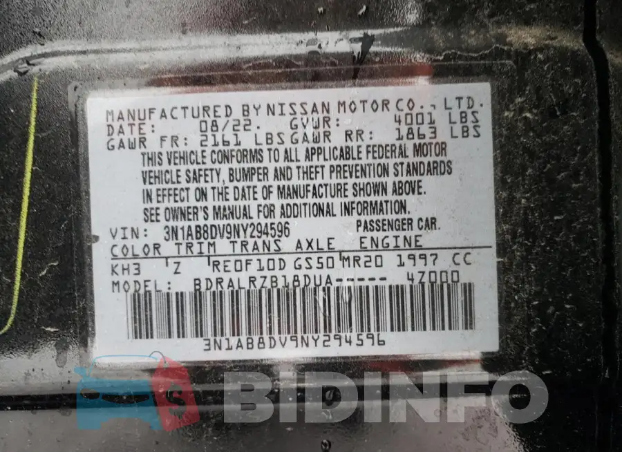 3N1AB8DV9NY294596 Photo# 12
