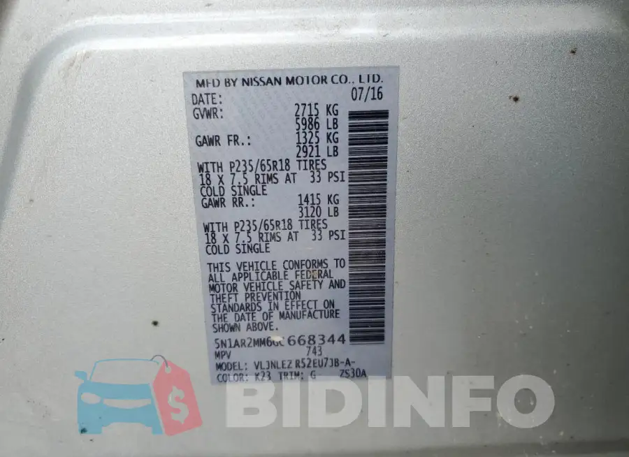 5N1AR2MM6GC668344 Photo# 13