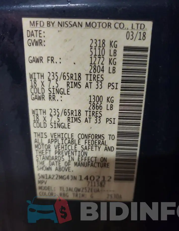 5N1AZ2MG4JN140212 Photo# 12