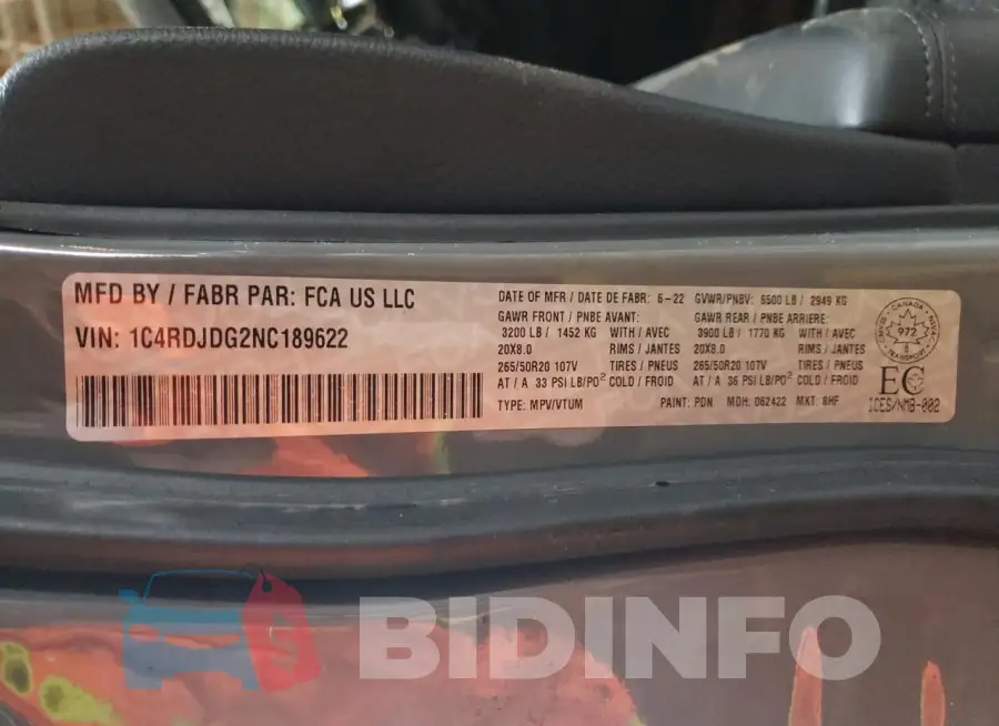 1C4RDJDG2NC189622 Photo# 14