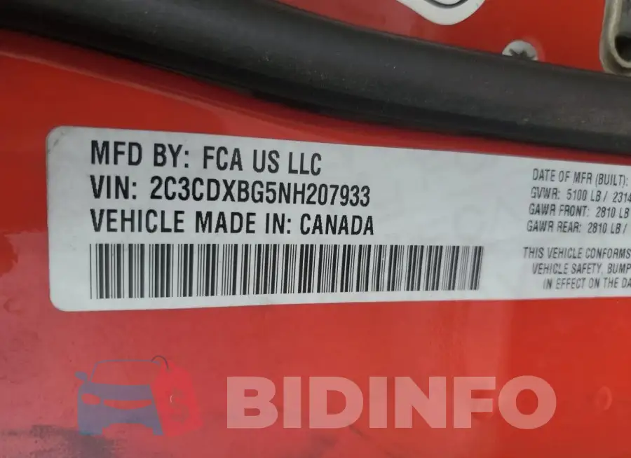 2C3CDXBG5NH207933 Photo# 13