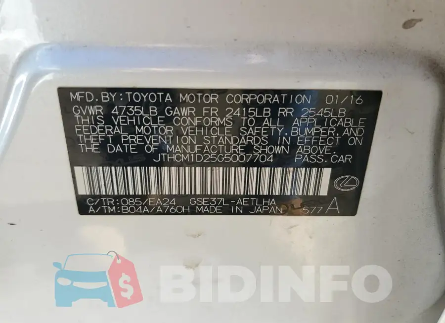 JTHCM1D25G5007704 Photo# 12